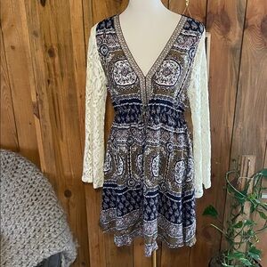 Kori America Boho Dress with Lace Bell Sleeves